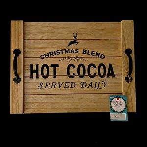 Christmas Serving Tray, Hot Cocoa Served Daily, Holiday Decor, Metal Handles
